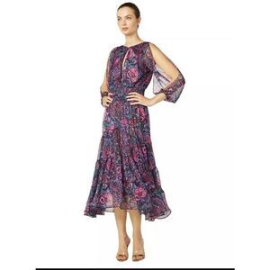 BNWT Misa Los Angeles Jessica Floral Print Dress Purple Womens Size XS